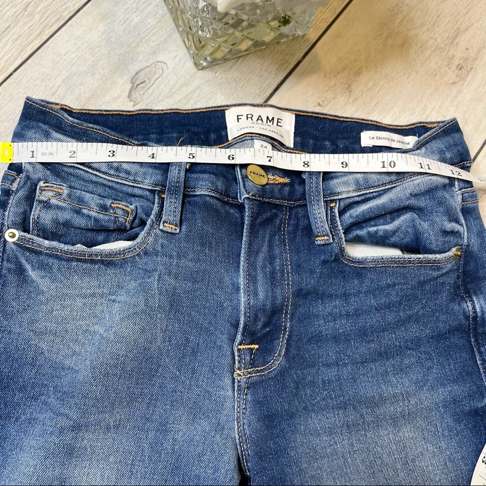 Frame Denim Blue Le Skinny Jeans Raw Hem Size 24 - Picture 3 of 9